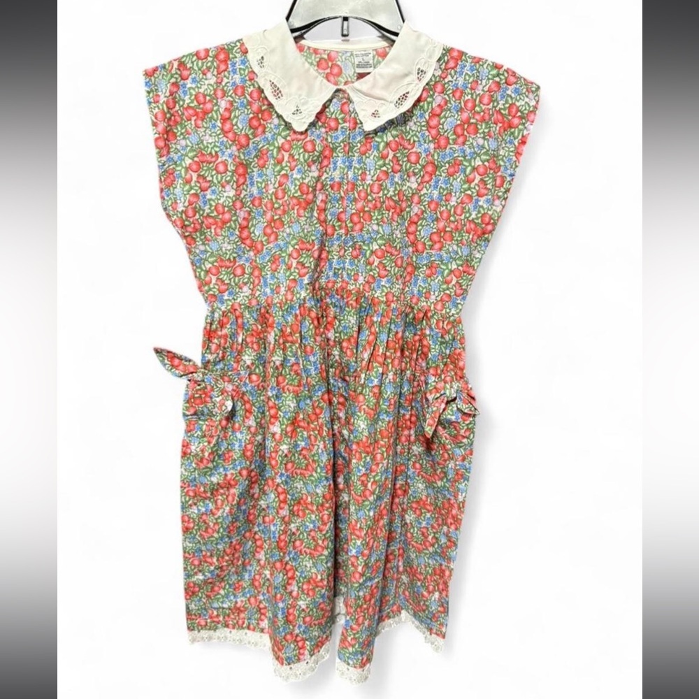 Handmade vintage style dress  berries and blue florals Peter Pan Collar size L